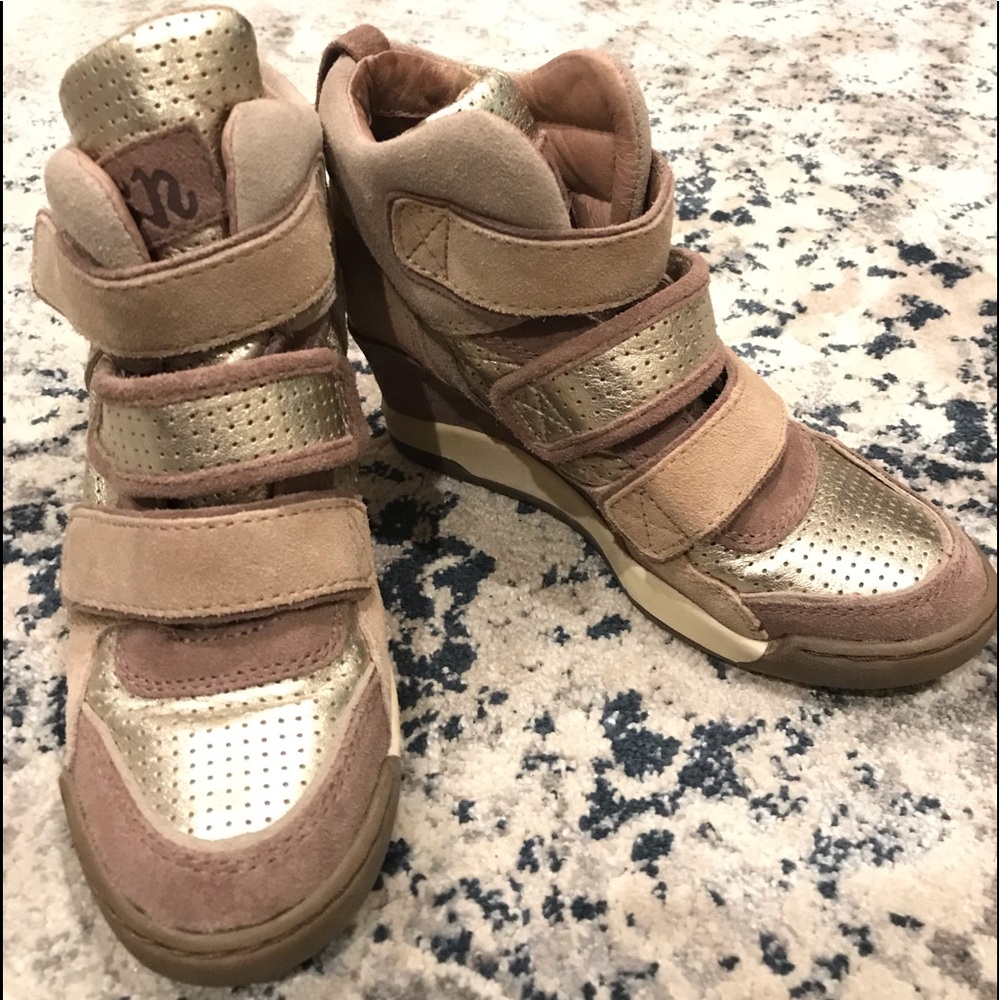 Ash Alex Bis Leather Wedge Sneakers Gold 36